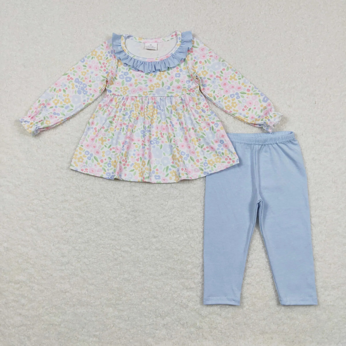 Sibling Baby Girls Bows Flowers Tunic Leggings Pant Long Ruffle Sleeves Clothes Sets