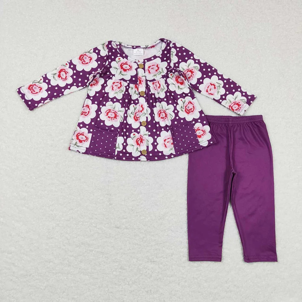 Sibling Baby Girls Floral Tunic Top with Polka Dot Leggings Outfit