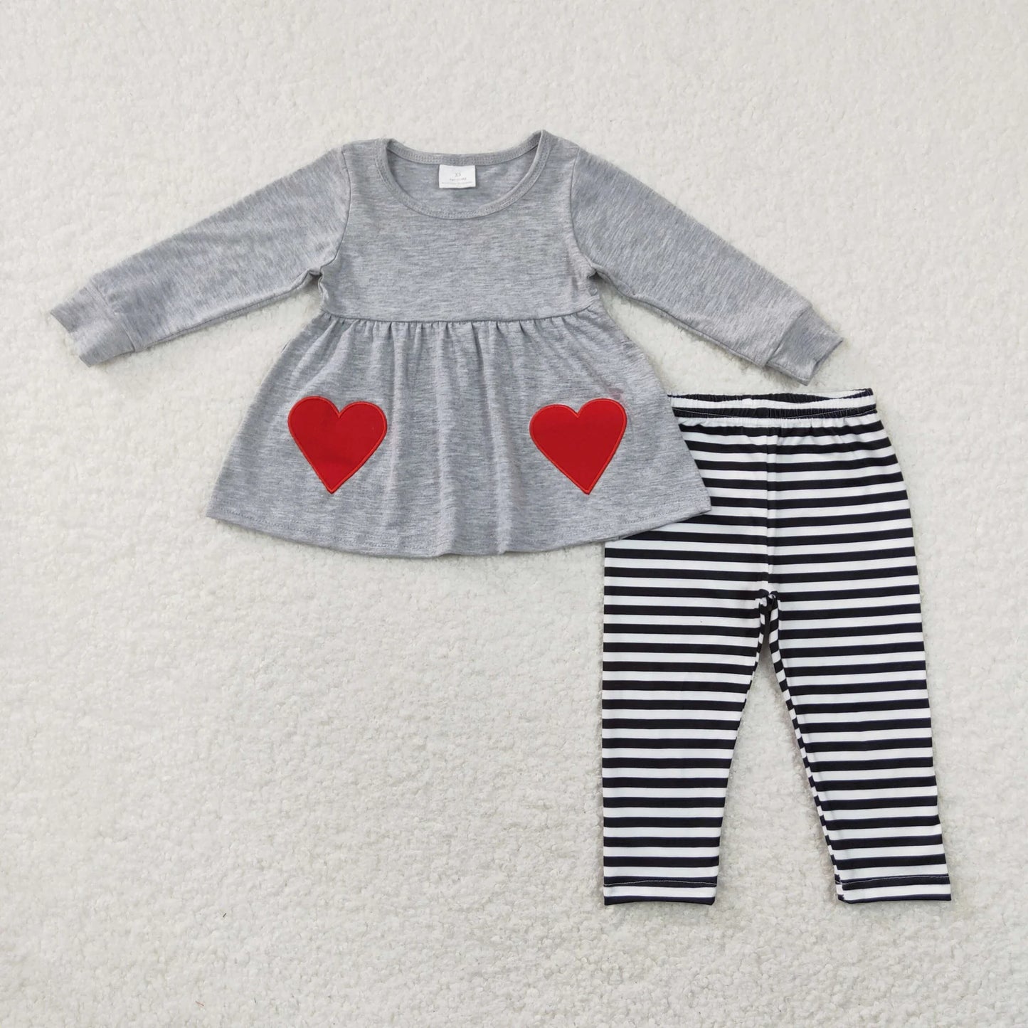 Sibling Baby Girls  Valentines Emboidery Heart Tunic Top with Leggongs Pants Outfit