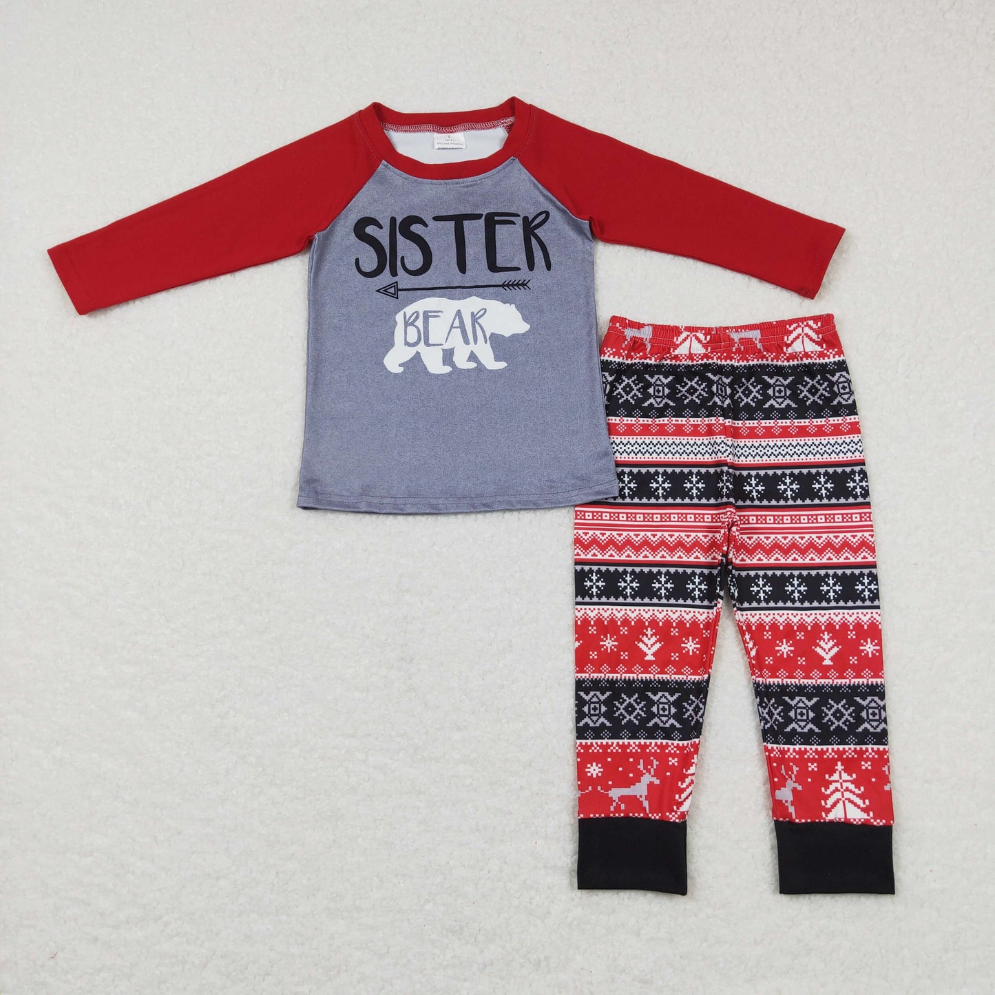 GLP0987 SISTER BEAR Print Girls Christmas Pajamas Clothes Set