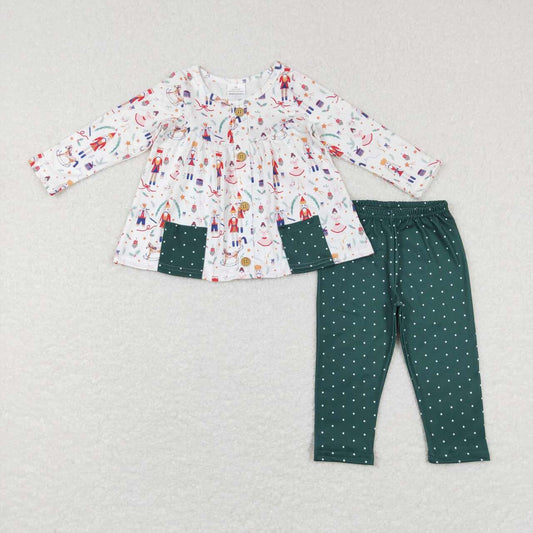 GLP0991 Nutcracke* Soldier Pockets Tunic Top Dots Pants Girls Christmas Clothes Set