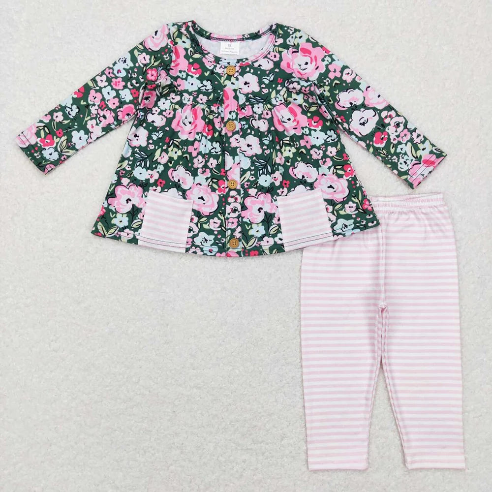 Sibling Baby Girls Floral Tunic Top with Polka Dot Leggings Outfit