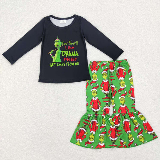 GLP0999 Green Frog Top Bell Pants Girls Christmas Clothes Set