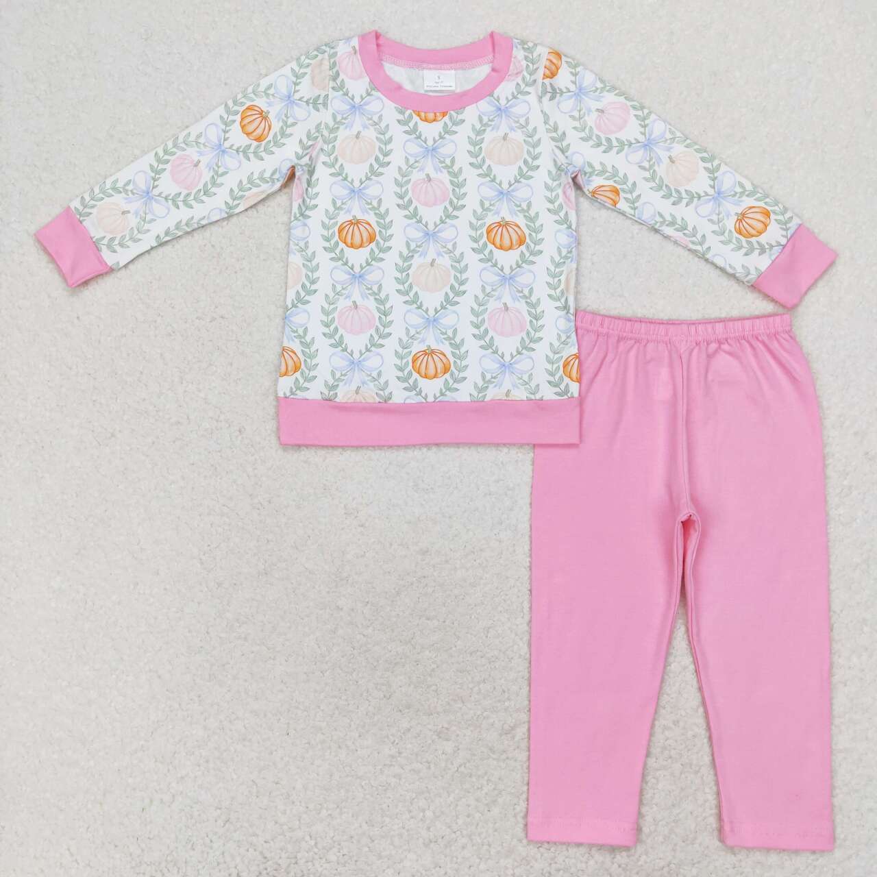 GLP1177 Pumpkin Bows Top Pink Pants Girls Fall Clothes Set