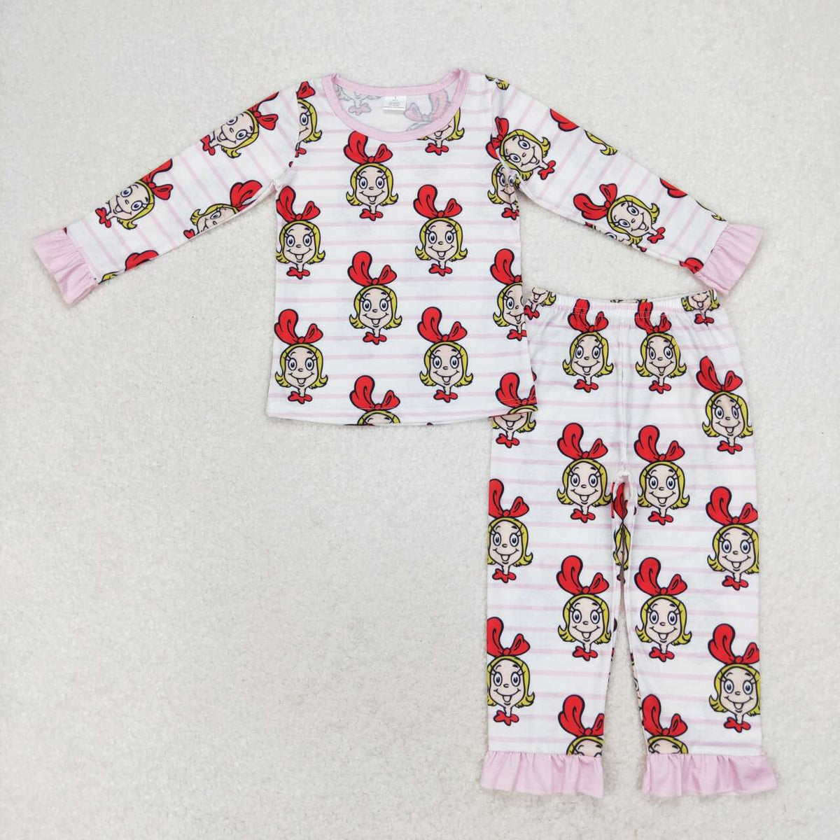 GLP1193 Cartoon Girl Stripes Print Girls Christmas Bamboo Pajamas Clothes Set