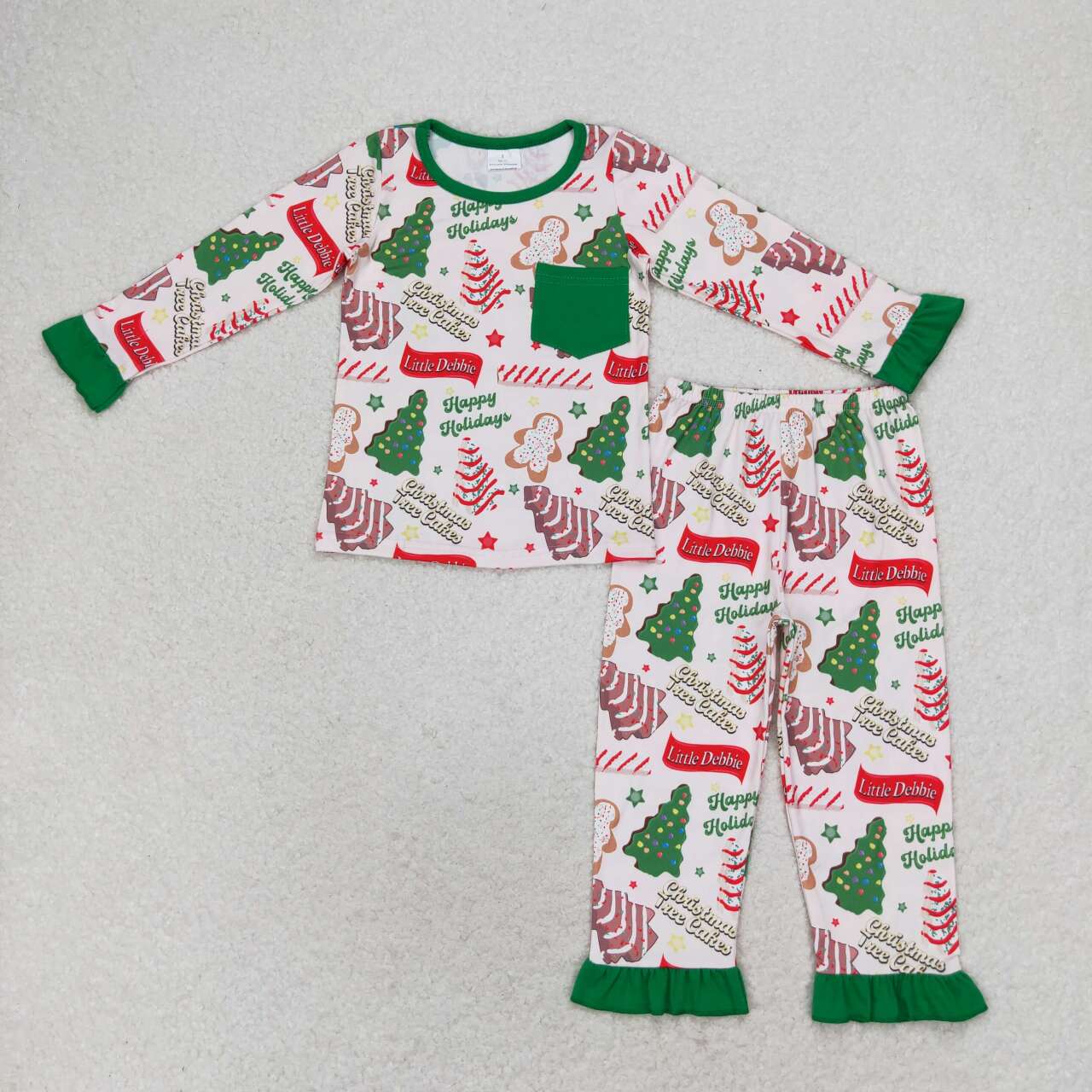GLP1229 Gingerbread Debbie Cake Print Girls Christmas Pajamas Clothes Set