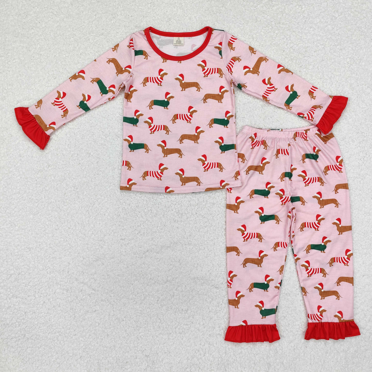 GLP1244 Dog Pink Print Girls Christmas Bamboo Pajamas Clothes Set