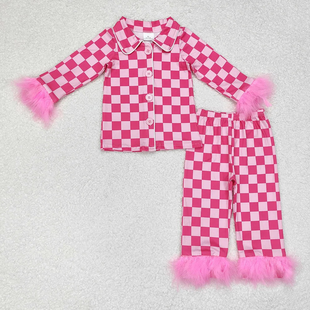 Sibling Baby Girls Sister Buttons Top Pants Fur Pajamas Clothes Sets