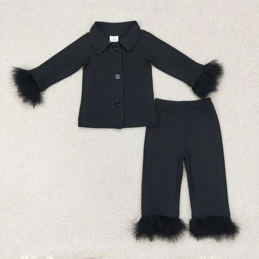 Sibling Baby Girls Sister Buttons Top Pants Fur Pajamas Clothes Sets