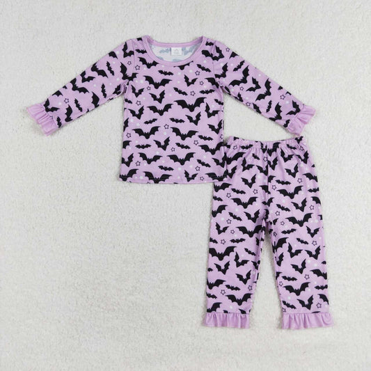 GLP1268 Bat Purple Print Girls Halloween Pajamas Clothes Set
