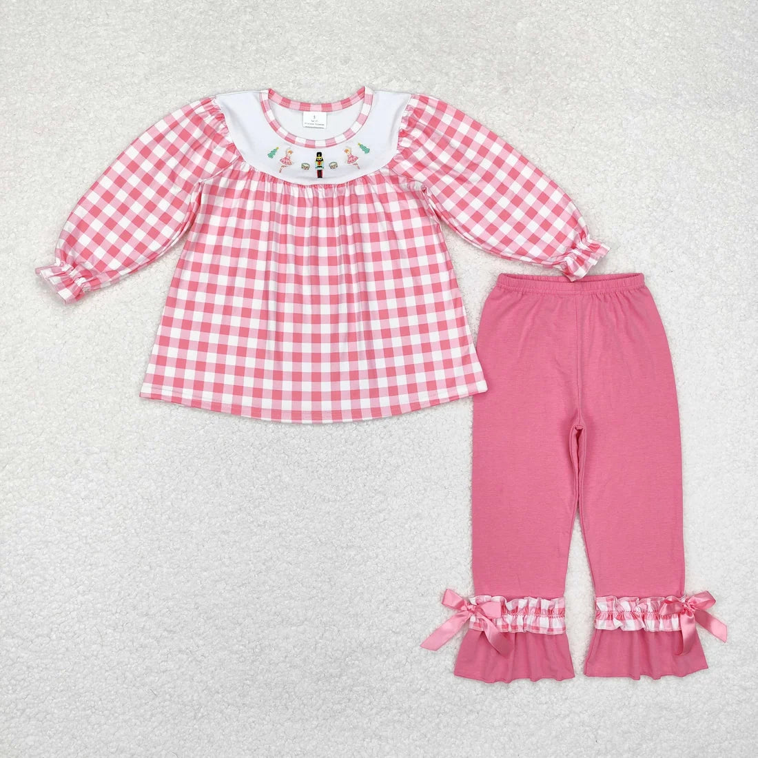 Sibling  Baby Girls Embroidery Soldiers Tree Pink GIngham Tunic Outfit +Dress