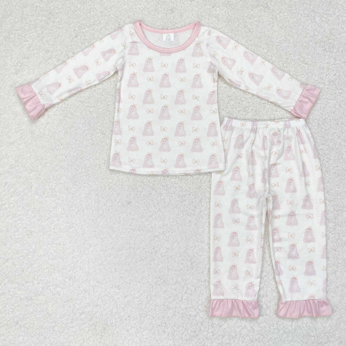 GLP1311 Ghost Bows Pink Print Ruffle Girls Halloween Bamboo Pajamas Clothes Set