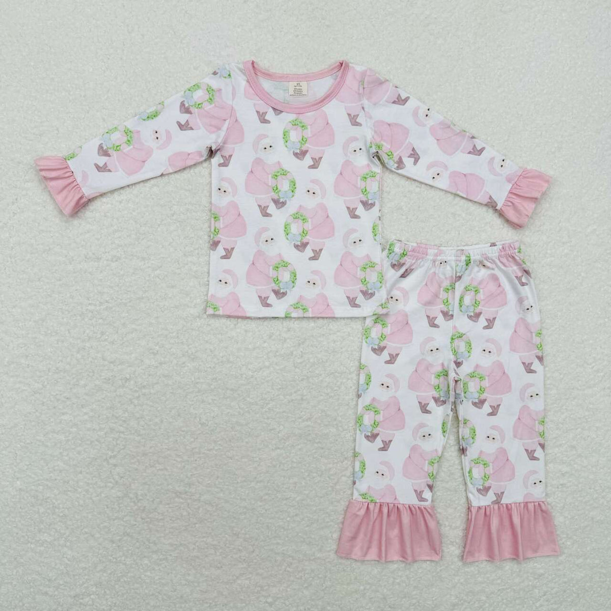 GLP1320 Santa Holly Pink Print Girls Christmas Bamboo Pajamas Clothes Set