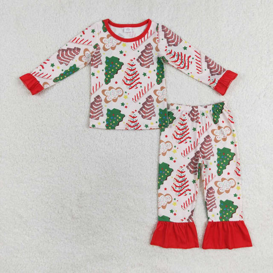 GLP1321 Gingerbread Debbie Cake Print Girls Christmas Bamboo Pajamas Clothes Set
