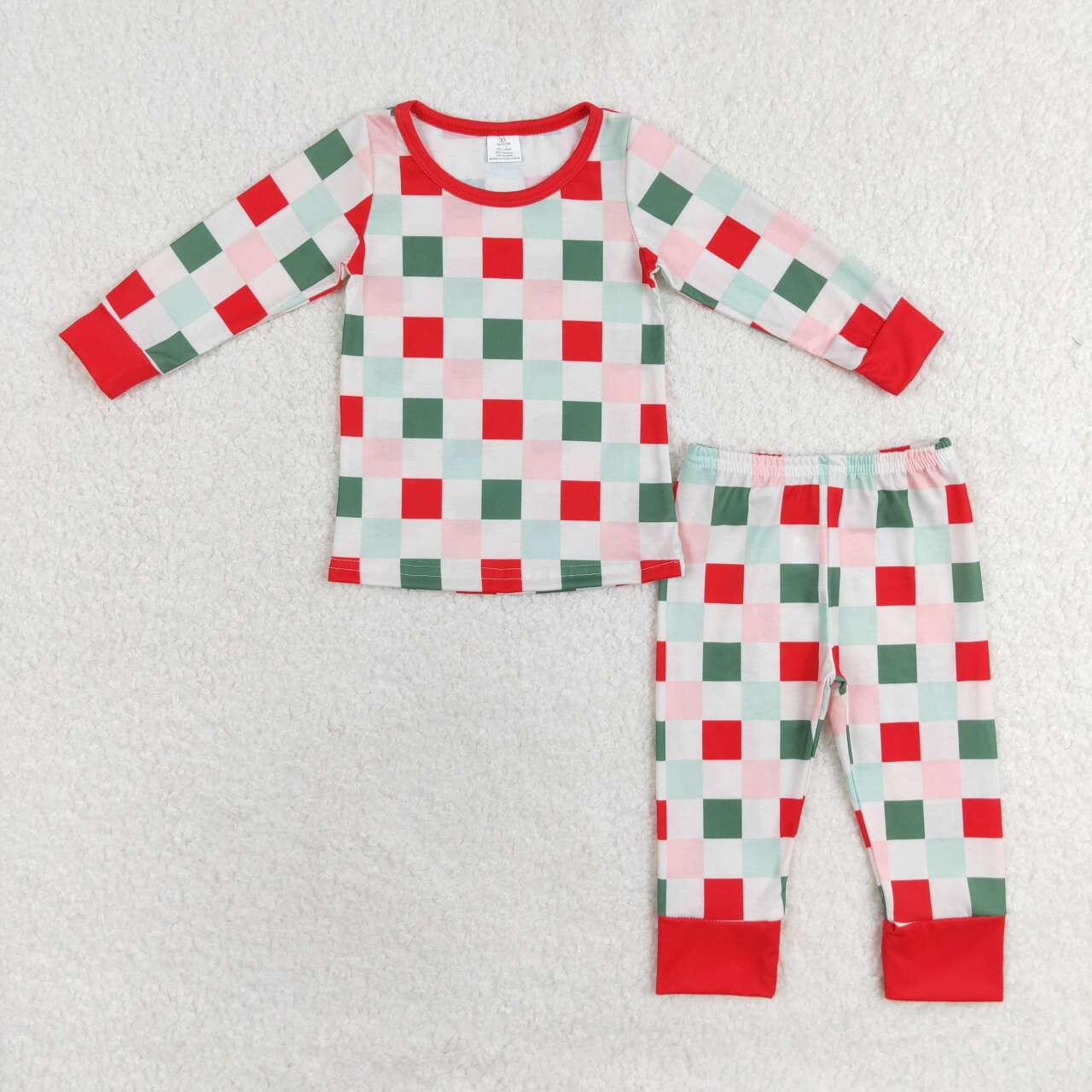 GLP1352 Red Green Checkered Print Girls Christmas Pajamas Clothes Set