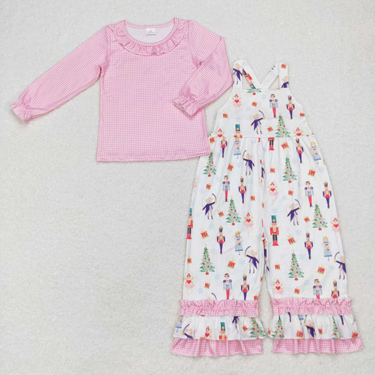 GLP1368 Pink Checkered Top Nutcracke* Soldier Jumpsuits Girls Christmas Clothes Set