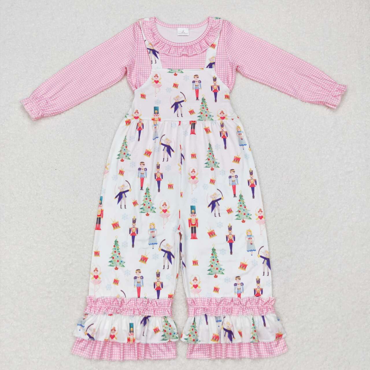 GLP1368 Pink Checkered Top Nutcracke* Soldier Jumpsuits Girls Christmas Clothes Set