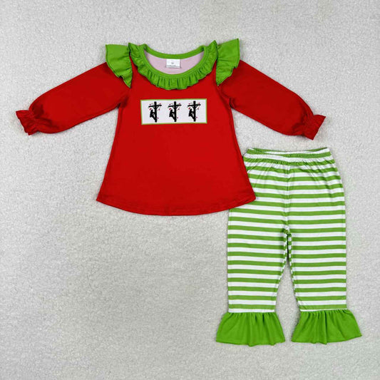 GLP1385 Lineman Red Top Stripes Pants Girls Christmas Clothes Set