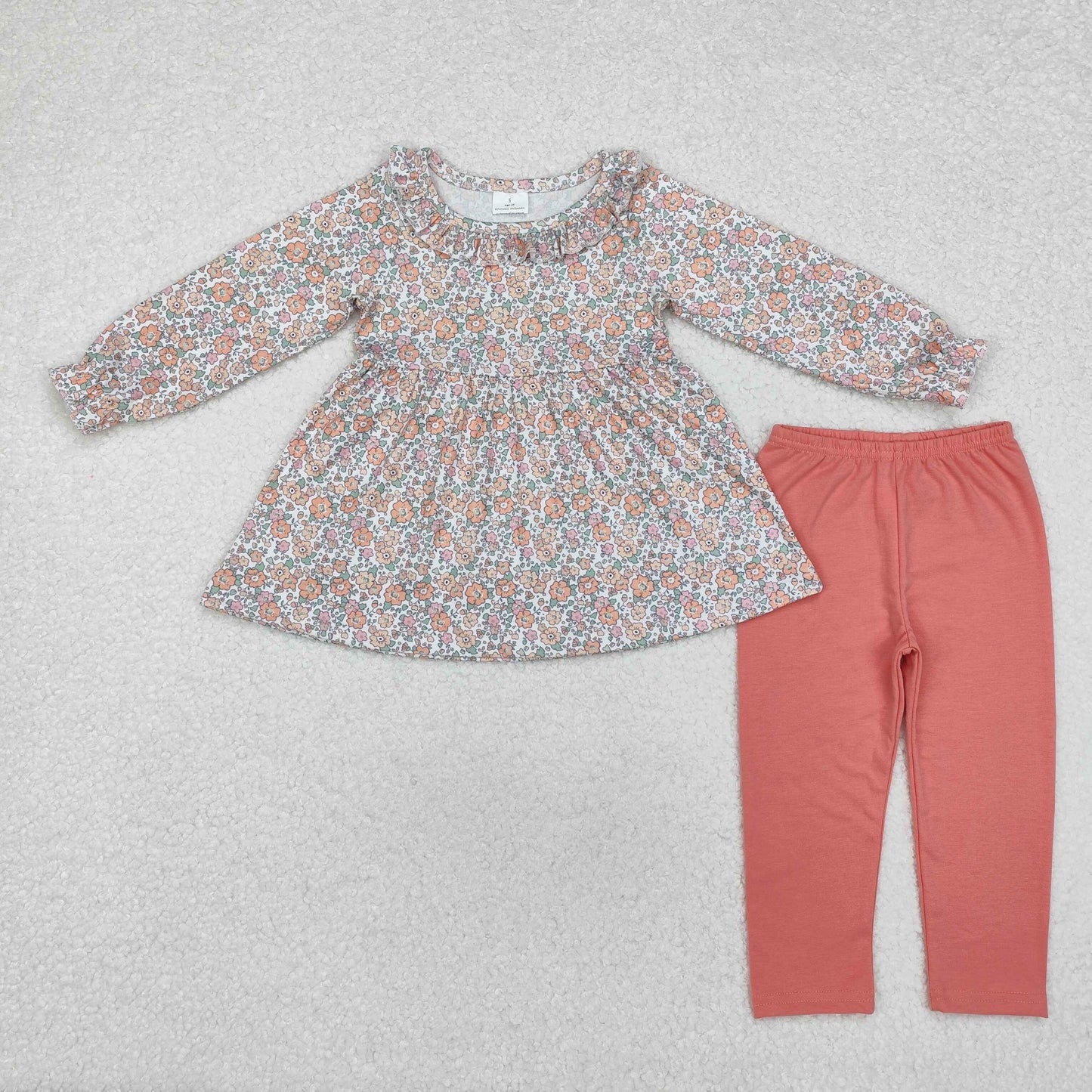 Sibling Baby Girls Bows Flowers Tunic Leggings Pant Long Ruffle Sleeves Clothes Sets