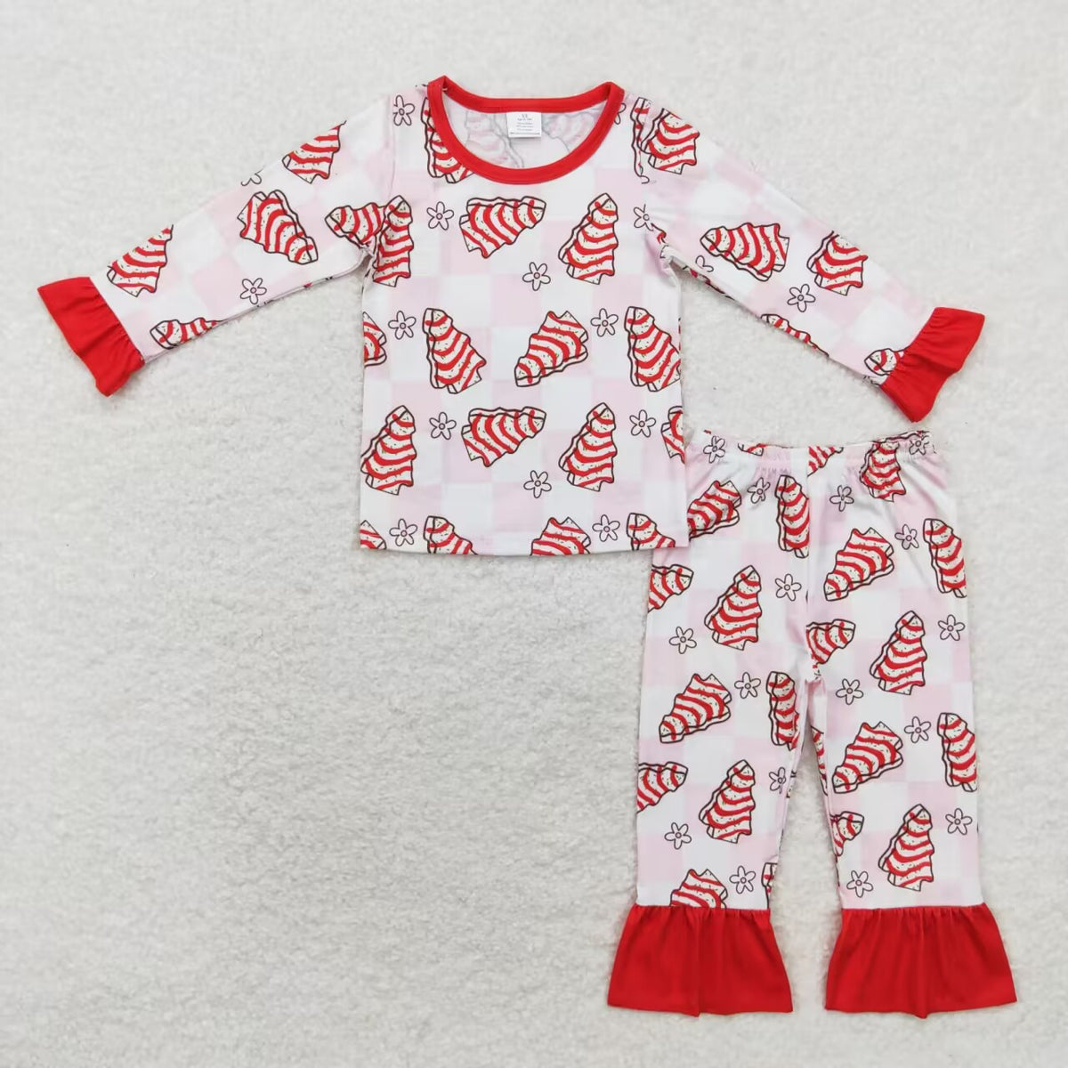GLP1397 Debbie Cake Flowers Checkered Print Girls Christmas Bamboo Pajamas Clothes Set