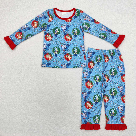 GLP1447 Cartoon Dog Lights Print Girls Christmas Pajamas Clothes Set