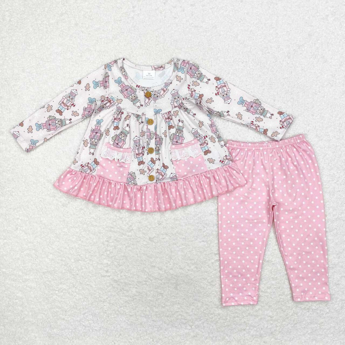 GLP1471 Nutcracke* Soldier Pockets Tunic Top Pink Dots Pants Girls Christmas Clothes Set