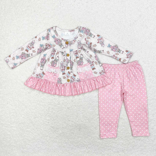 GLP1471 Nutcracke* Soldier Pockets Tunic Top Pink Dots Pants Girls Christmas Clothes Set