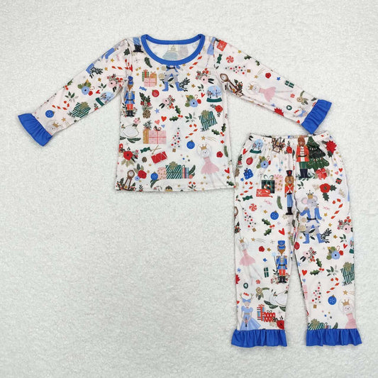GLP1475 Nutcracke* Soldier Flowers Holly Candy Print Girls Christmas Pajamas Clothes Set