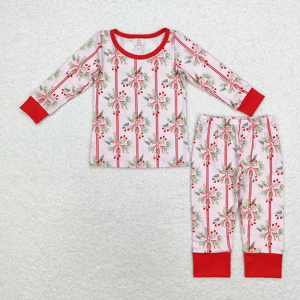 Sibling Baby Girls  Christmas Holly Bow Outfit Romper
