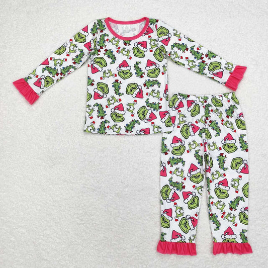 GLP1478 Green Frog Print Girls Christmas Pajamas Clothes Set