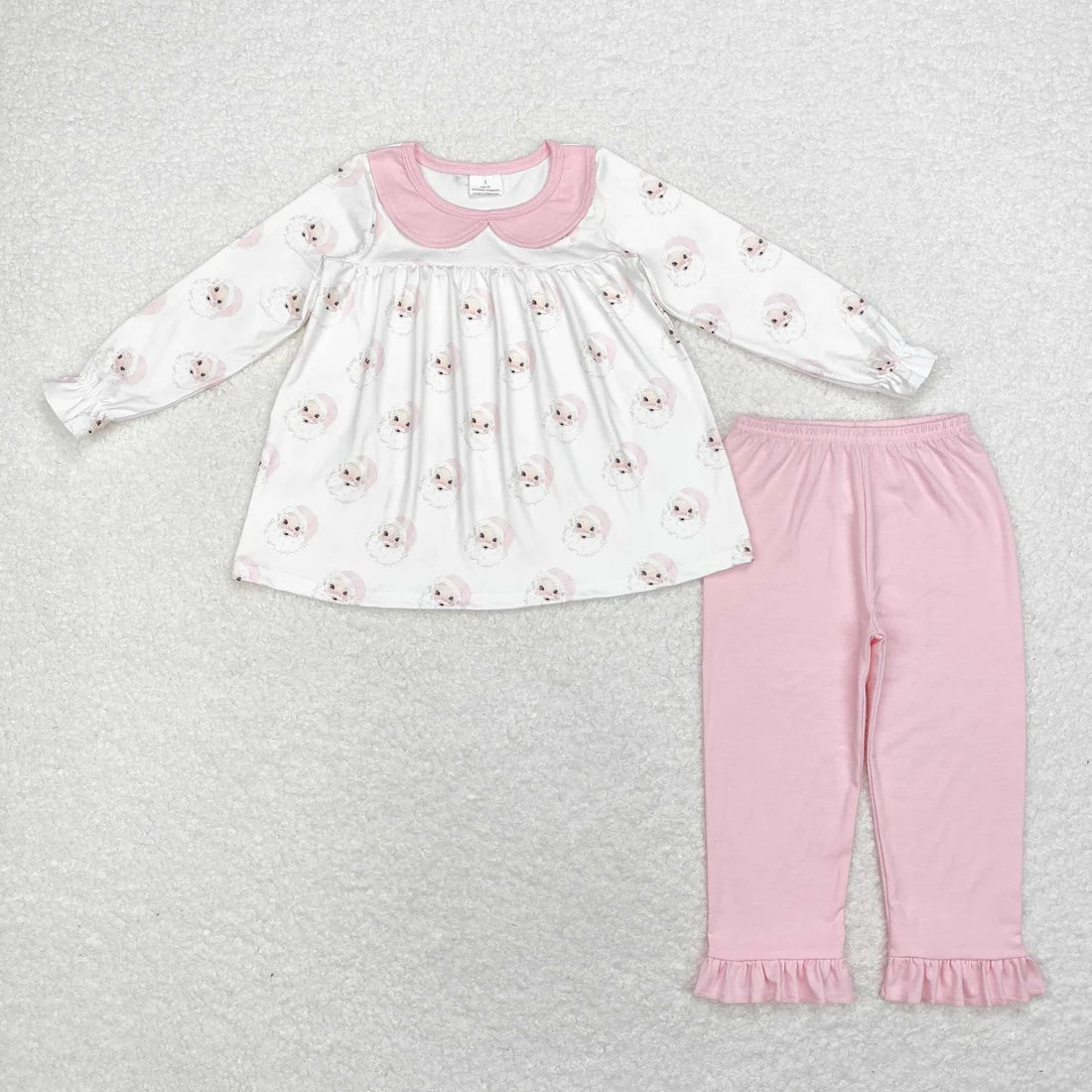 Sibling Baby Girls Long Ruffle Sleeves Santa Gingerbread Trees Tunic Pants Christmas Clothes Sets