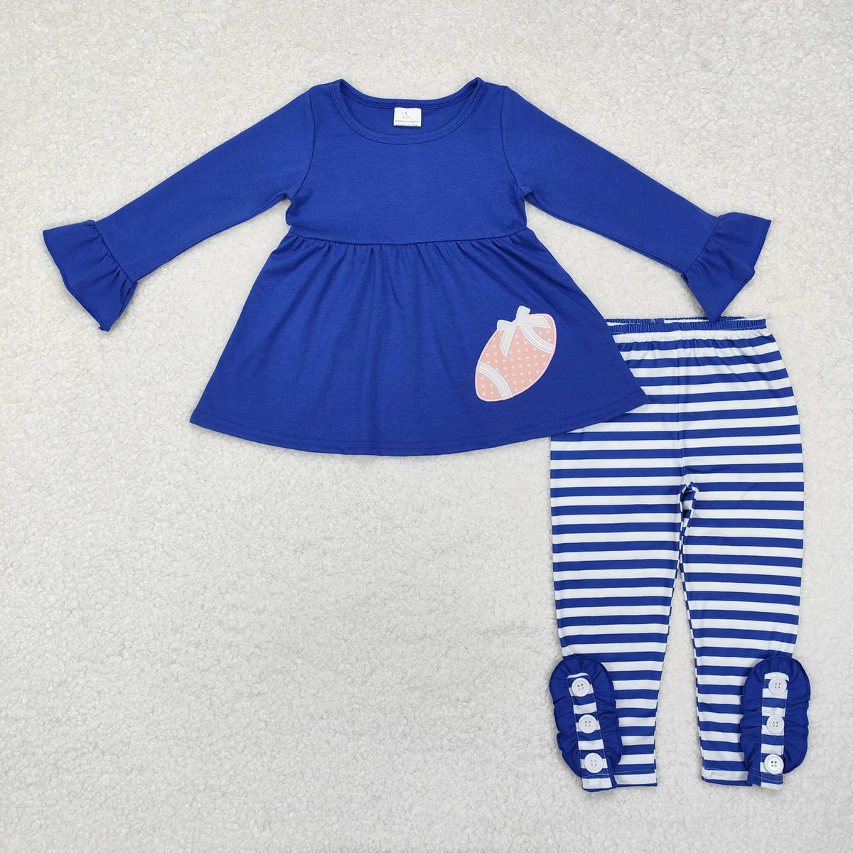 Sibling Baby Girls Embroidery Footabll Team Tunic Striped Leggings Outfit