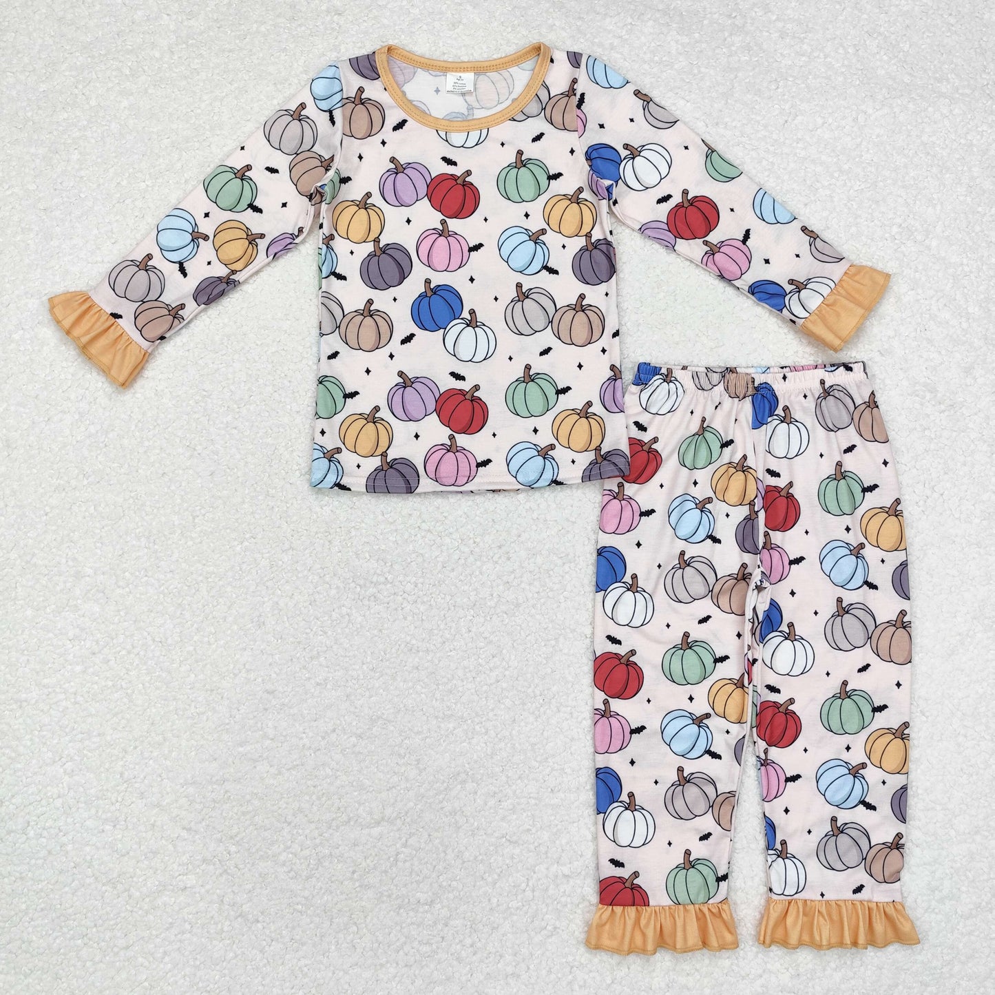 GLP1584 Colorful Pumpkin Long Sleeve Pants Girls Fall Pajamas Clothes Set