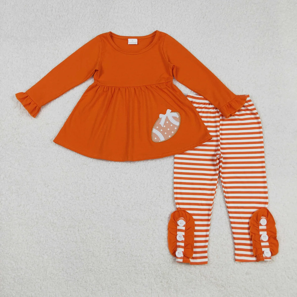 Sibling Baby Girls Embroidery Footabll Team Tunic Striped Leggings Outfit