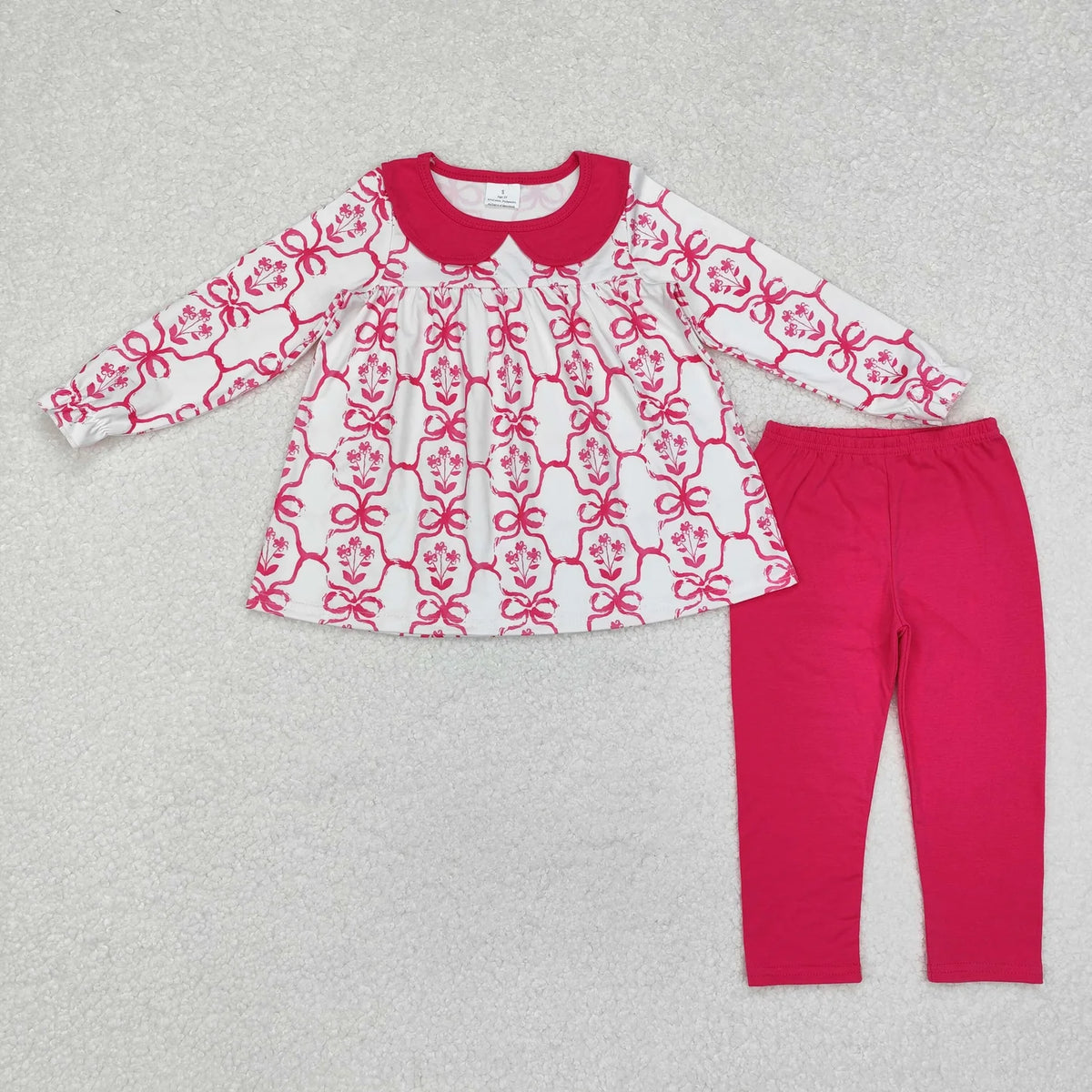 Sibling Baby Girls Bows Flowers Tunic Leggings Pant Long Ruffle Sleeves Clothes Sets
