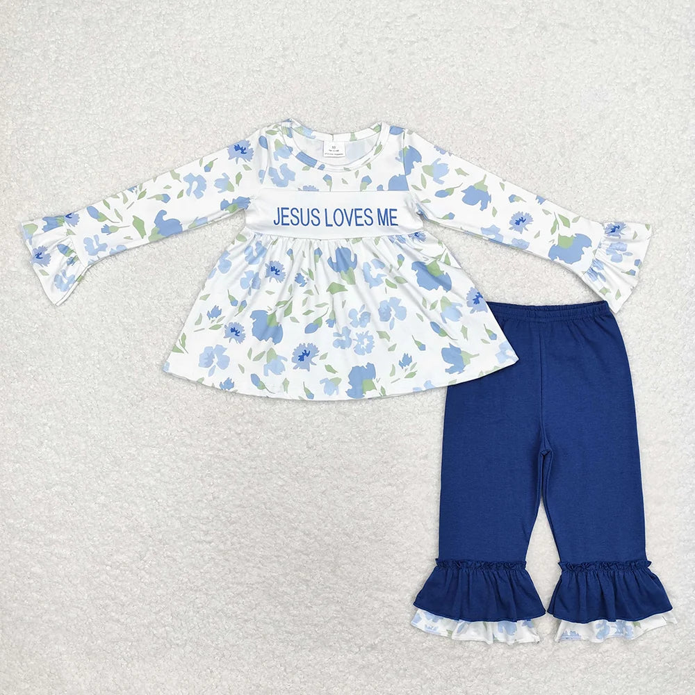 Sibling Baby Girls Boys Jesus Love Me Floral Outfit Romper