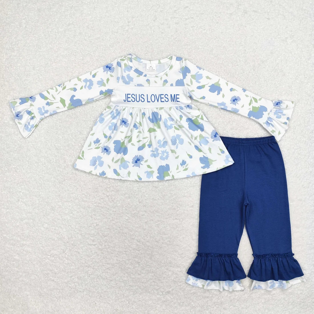 Sibling Baby Girls Green Face Trees Nativity Jesus Tunic Pants Christmas Clothes Sets