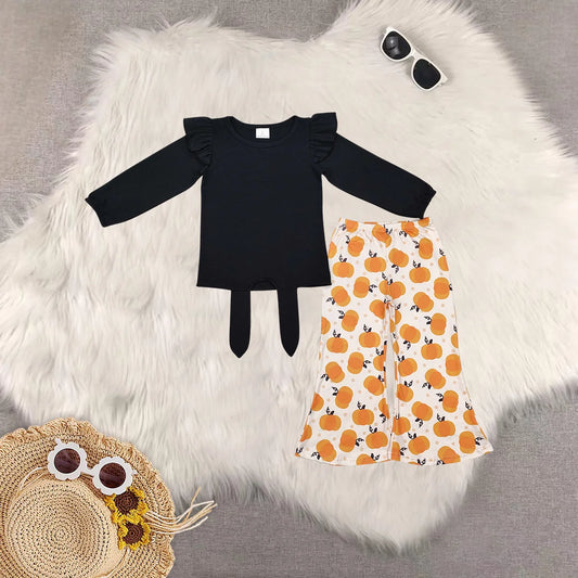 Sibling Baby Girls Long Sleeve Top with Bell Bottom Pants Outfit