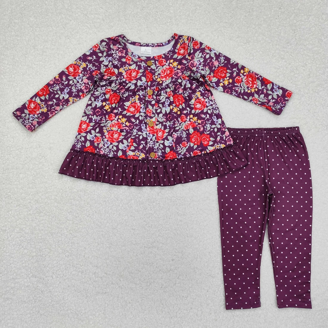 Girls Bows Flowers Tunic Leggings Pant Ruffle Sleeves Outfit