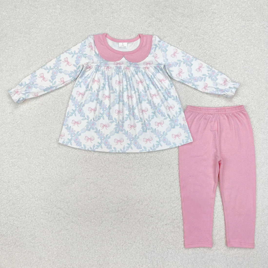 Sibling Baby Girls Bows Flowers Tunic Leggings Pant Long Ruffle Sleeves Clothes Sets