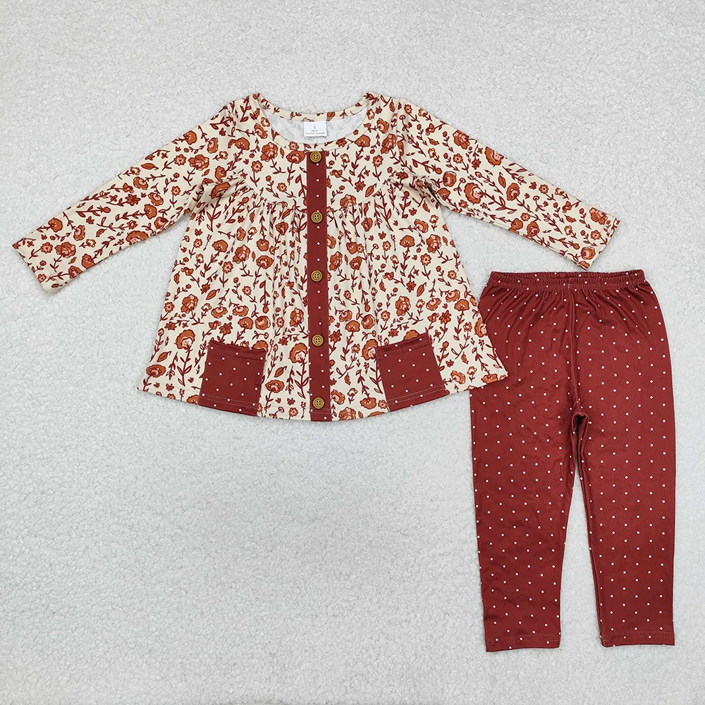 Sibling Baby Girls Floral Tunic Top with Polka Dot Leggings Outfit