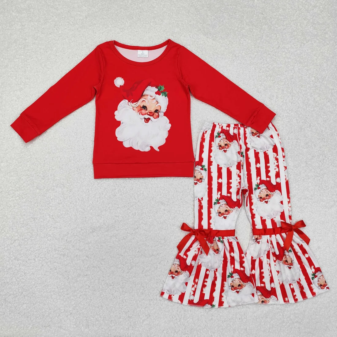 Sibling Baby Girls Long Ruffle Sleeves Santa Trees Lights Tunic Pants Christmas Clothes Sets