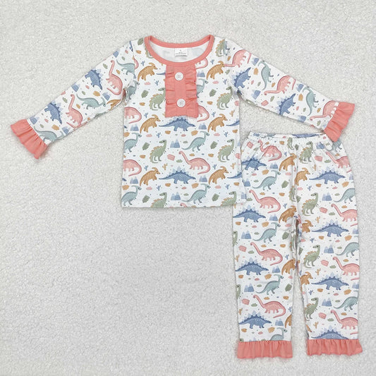 Baby Girls  Dinosaur Long Sleeve Pajama with Ruffle