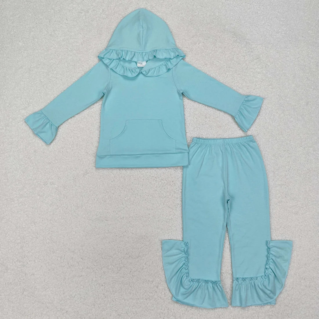 7 Colors Sibling Baby Girls Colorful Cotton Hooded Ruffle Top Bell Pants Clothes Sets