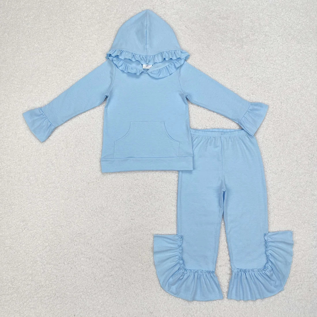 7 Colors Sibling Baby Girls Colorful Cotton Hooded Ruffle Top Bell Pants Clothes Sets