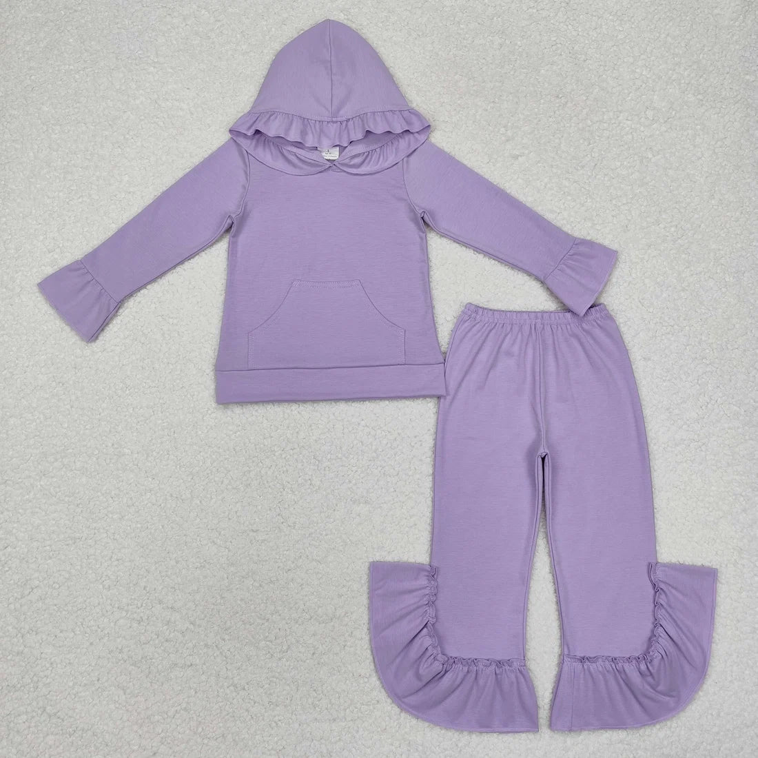 7 Colors Sibling Baby Girls Colorful Cotton Hooded Ruffle Top Bell Pants Clothes Sets