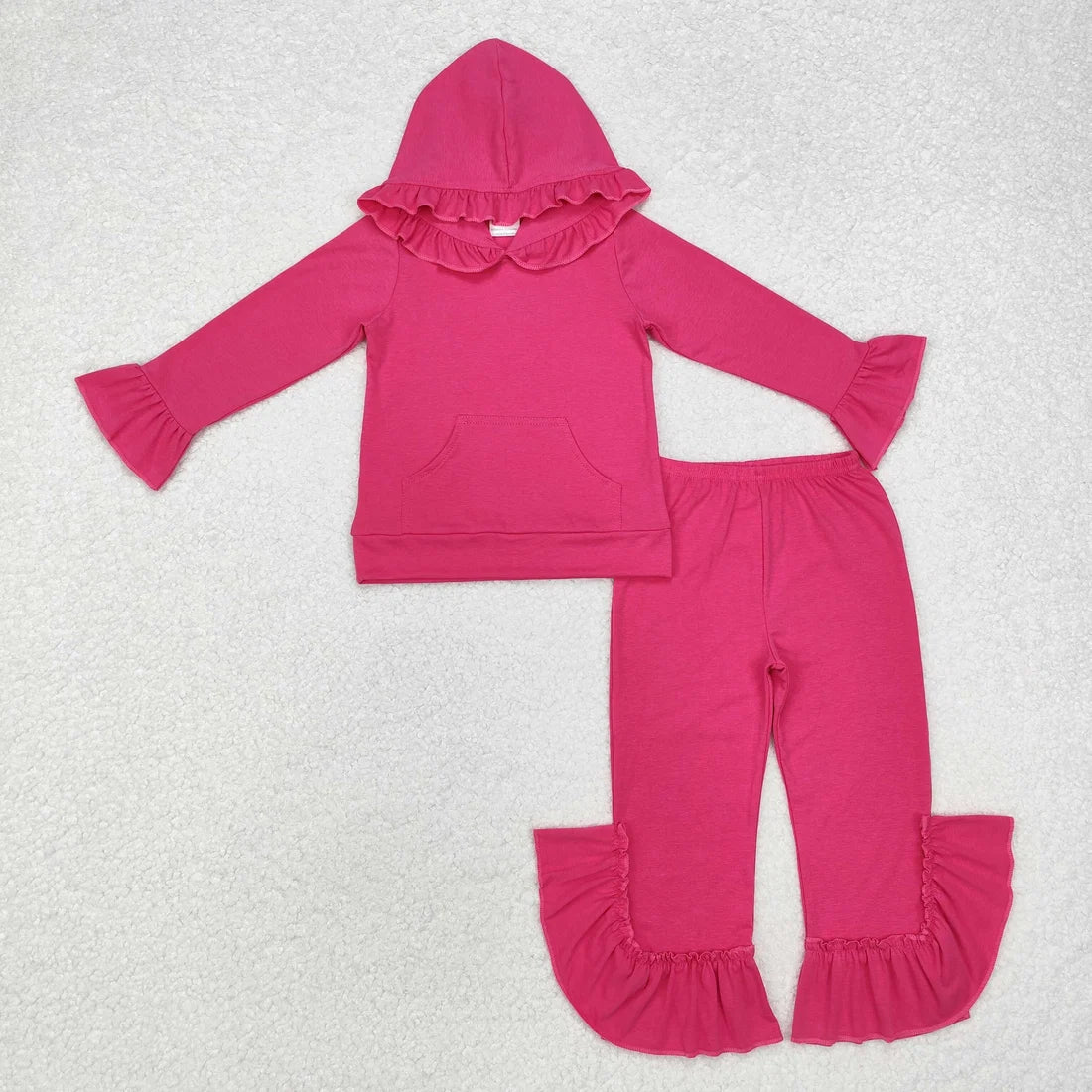 7 Colors Sibling Baby Girls Colorful Cotton Hooded Ruffle Top Bell Pants Clothes Sets