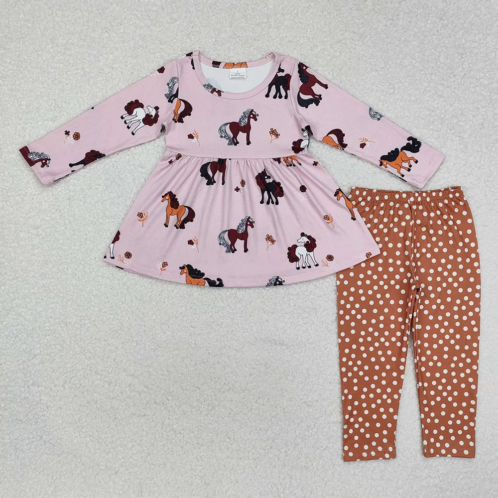Baby  Girls Horse Long Sleeve Tunic with Polka Dot Leggins Outfit