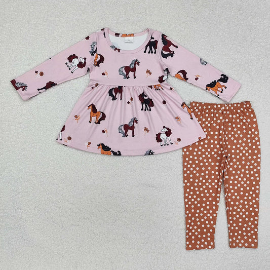 Baby  Girls Horse Long Sleeve Tunic with Polka Dot Leggins Outfit