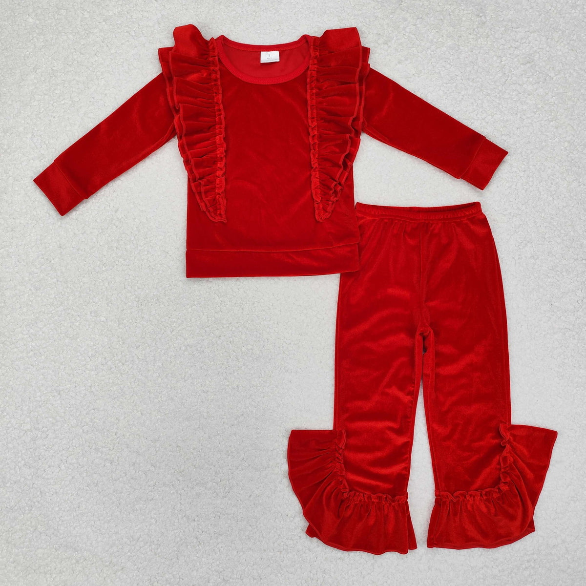 GLP2164 Red Velvet Ruffle Girls Christmas Clothes Set
